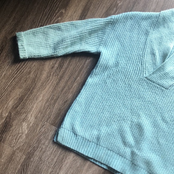 Talbots Cozy Teal Shawl Collar V-Neck Sweater | Classic Knit Pullover - Picture 2 of 6